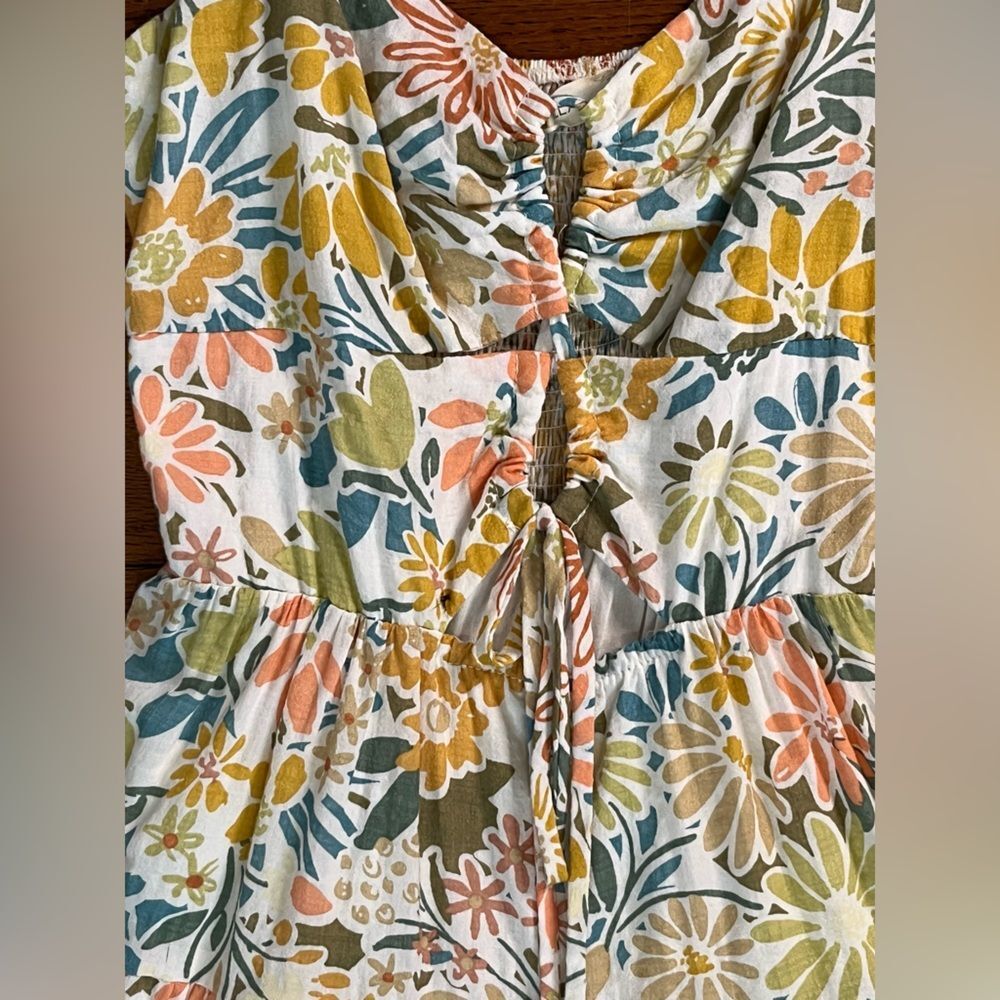 Illa Illa Floral Cutout Tie Front Mini Dress Cream Women’s XS Cottagecore Boho - Picture 6 of 8